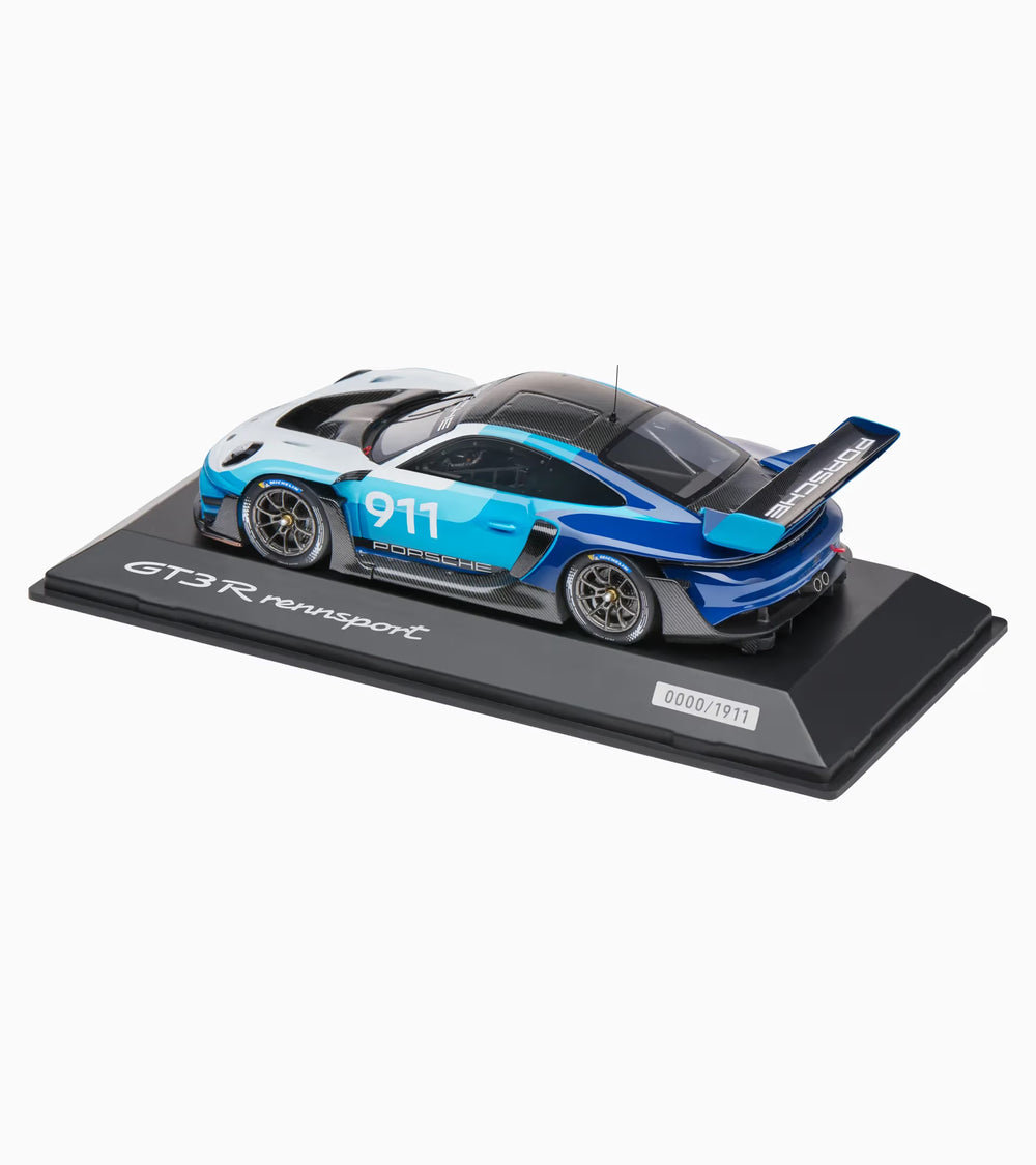Porsche 911 GT3 R Rennsport 1:43 Scale Model Car - White/Blue
