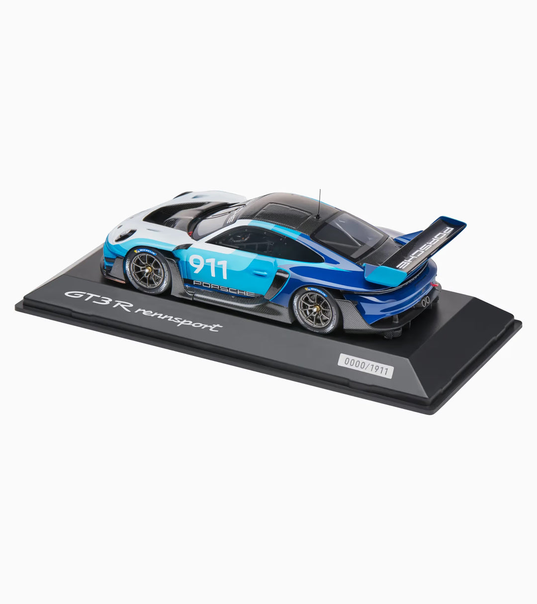 Porsche 911 GT3 R Rennsport 1:43 Scale Model Car - White/Blue