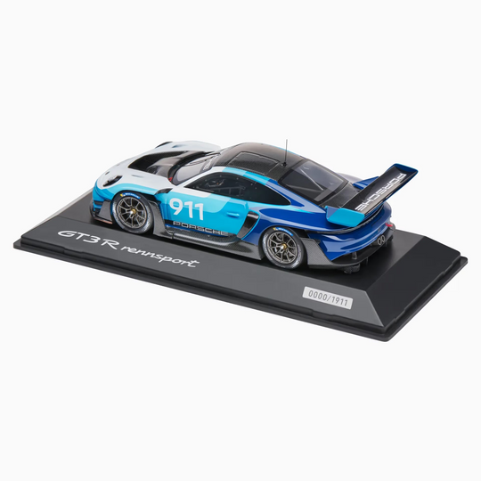 Porsche 911 GT3 R Rennsport 1:43 Scale Model Car - White/Blue
