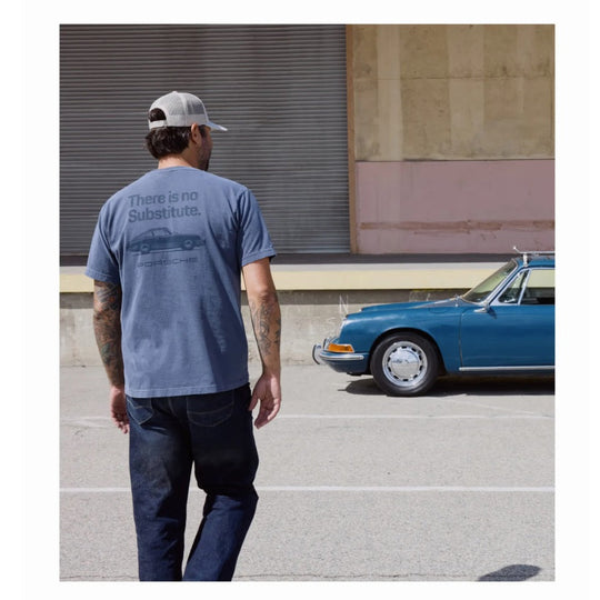 Porsche Men's Faded Wash T-Shirt (Blue) - There Is No Substitute